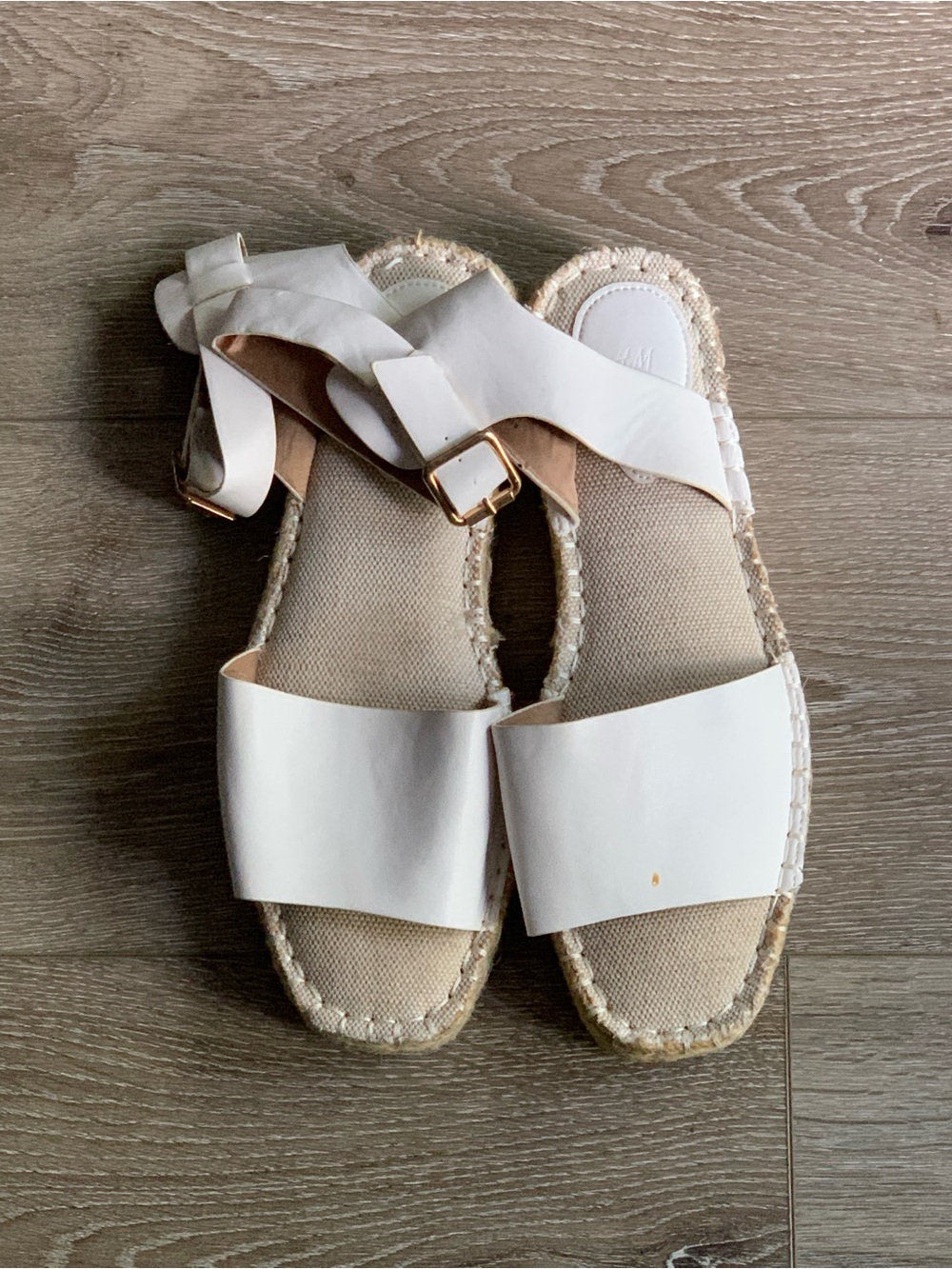 Divided by H&M White/Beige Solid Faux Leather Espadrille Sandals Womens 8.5